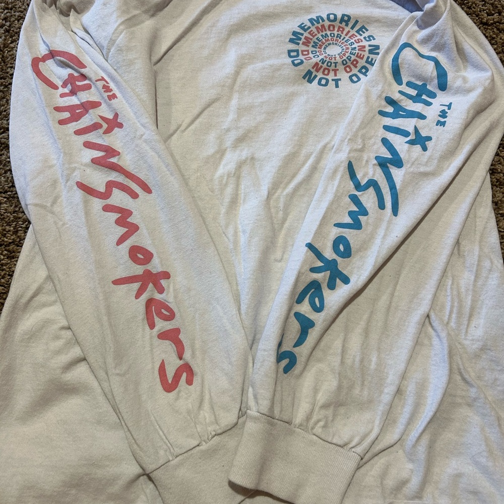 The Chainsmokers Long Sleeve Graphic Tee - Cream with Pink & Teal Print